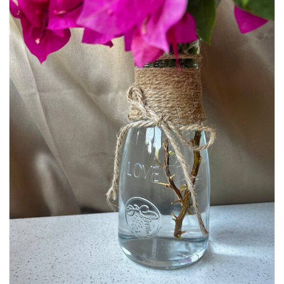 Glass Carafe Wine Water Juice Vase Twine & Bow Embossed w/ Love 8x3”D Wedding - Picture 8 of 10